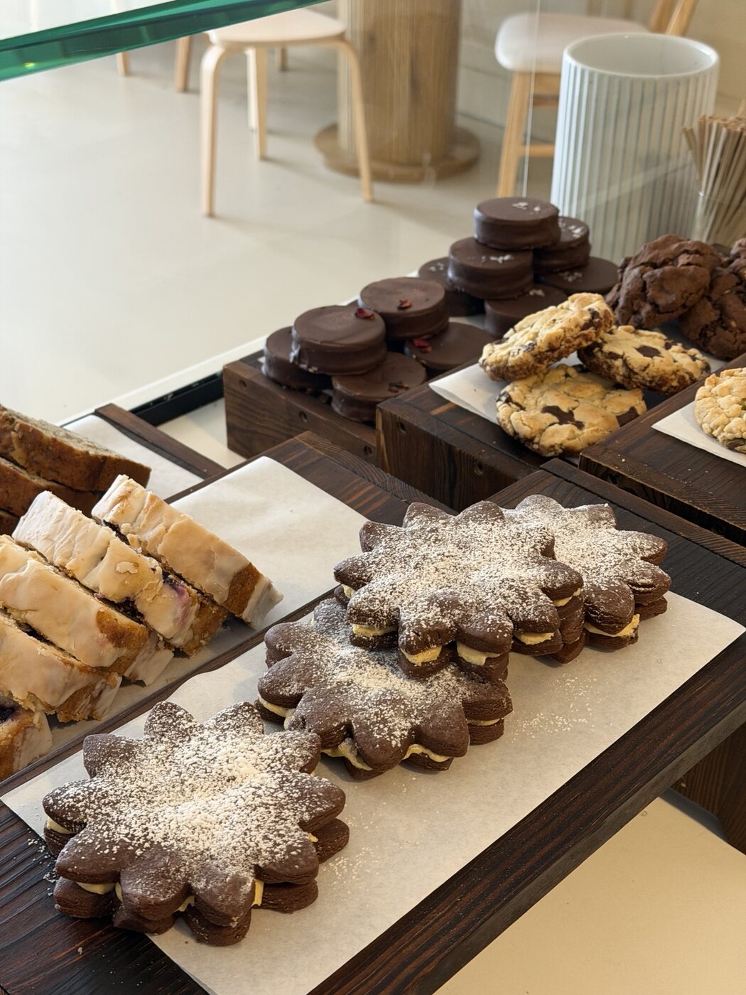 Fresh cookies, alfajores and baked goods in the CALA bakery display